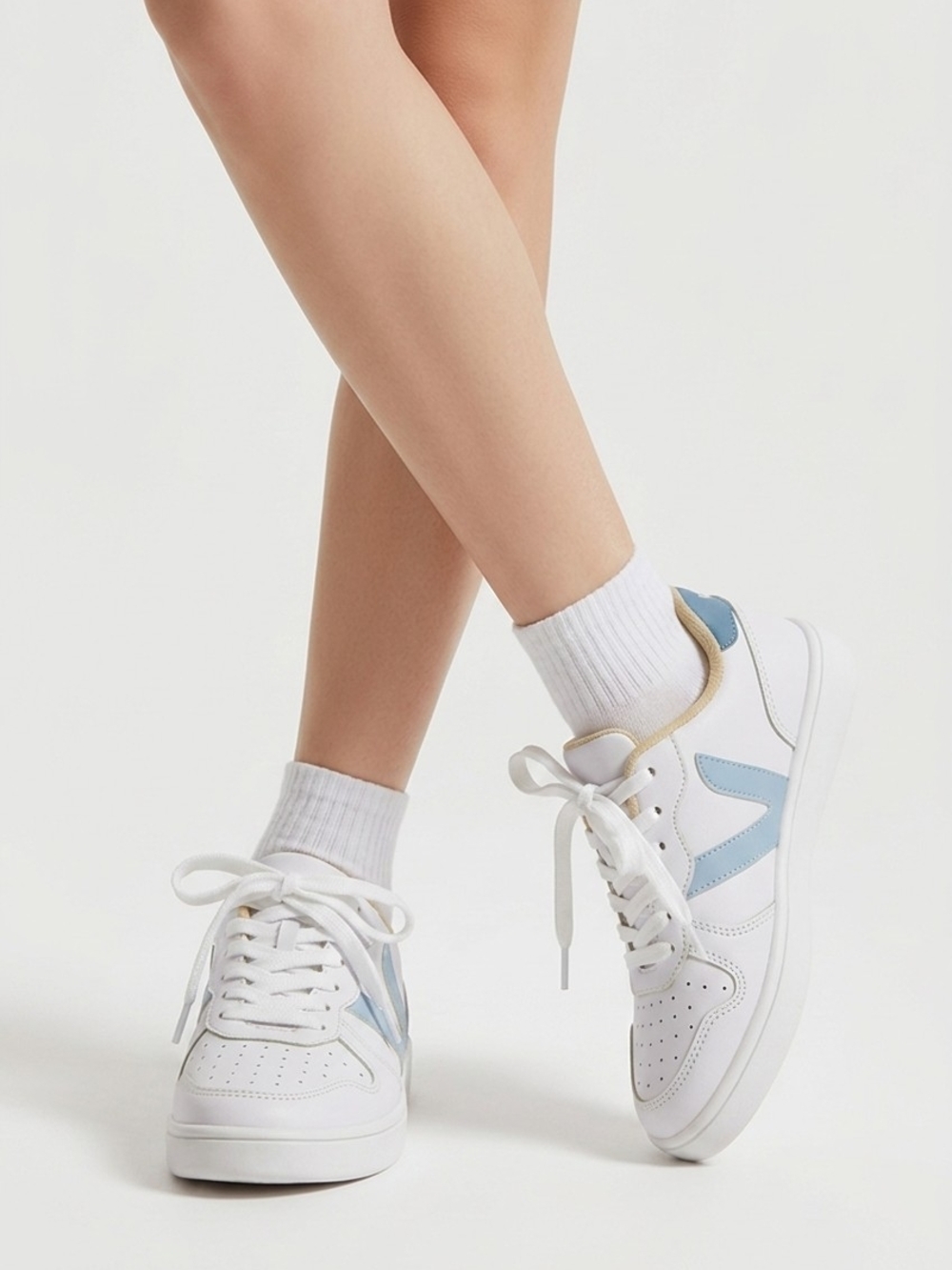 MKS White & Light Blue Lace Up Court Sneakers Women's Size 6